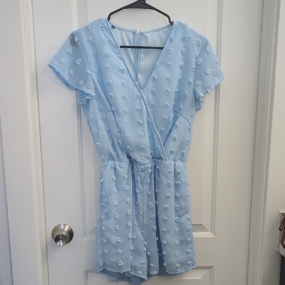 Light Blue Floral Textured Wrap Dress